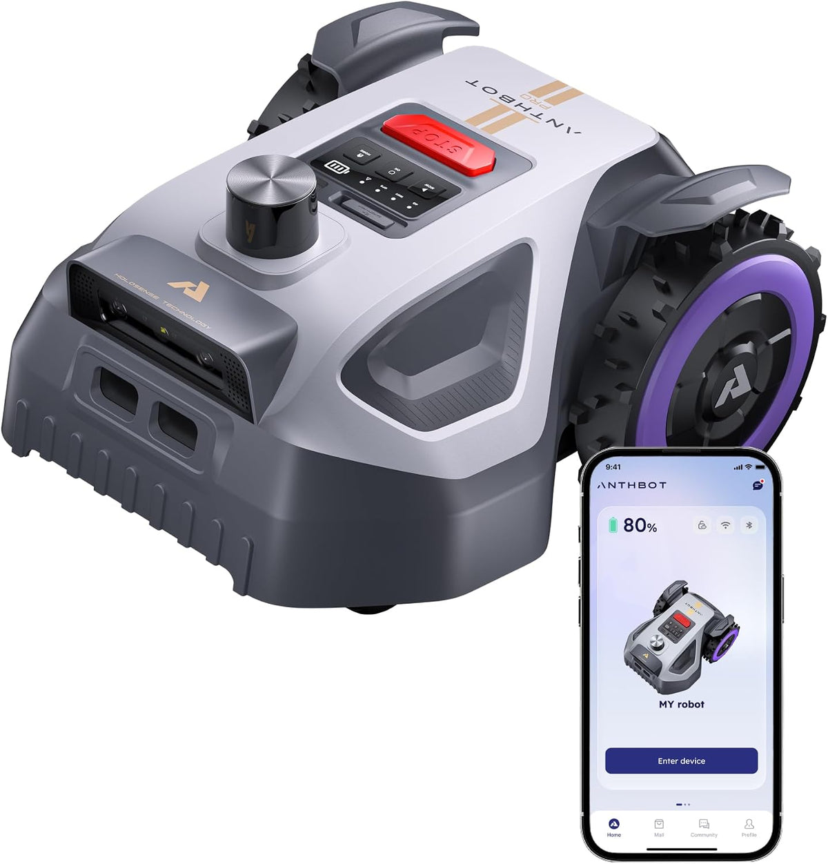 Robotmaaier Anthbot M5 Pro, HoloSense 4-in-1 navigatie (360° LiDAR, 500 m2, 45% helling, zonder begrenzingskabel, maaihoogte via app, RTK/NetRTK, Dual