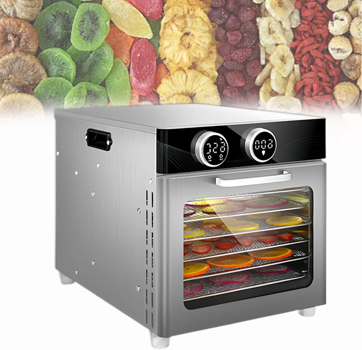 Glowdora Voedseldroger, Met 6/12 Trays, Temperatuurregeling Van 90 °C, Fruit En Hondensnoepjes 6Layer, Uurs Timer, Compacte Voedseldroger, Voor Thuis