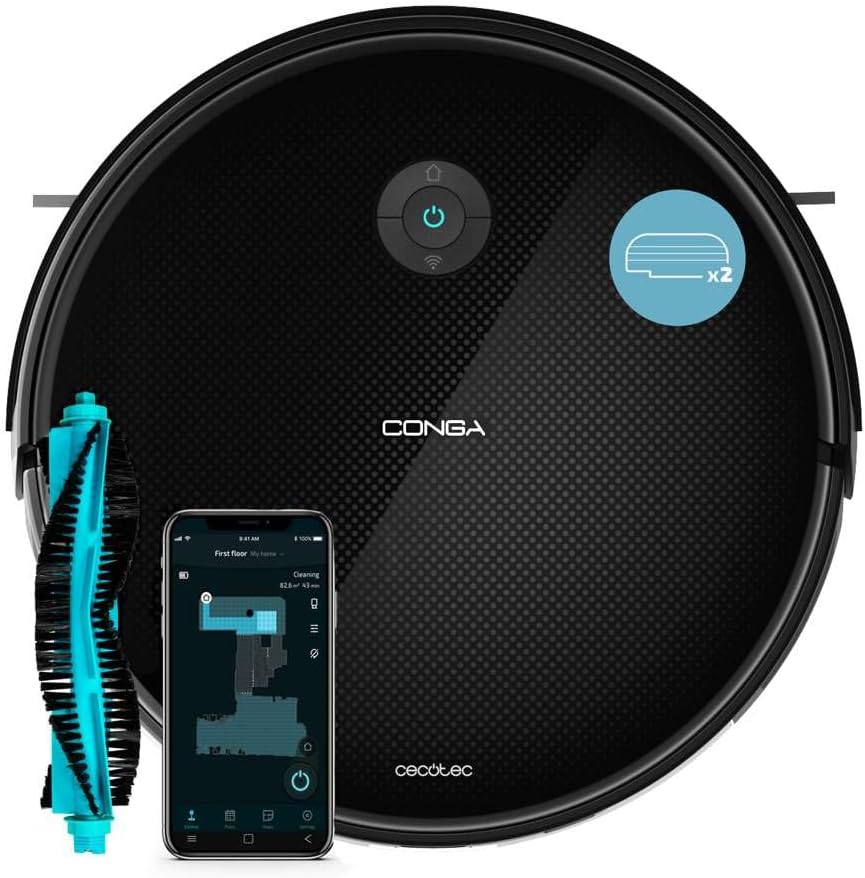 Cecotec Robotstofzuiger Conga 2499 Ultra X, WiFi 2,4 GHz, Treme. 2200Pa, 2 Zijborstels, 2 liter, Bluetooth, Gyroscopische Technologie, Dweilfunctie