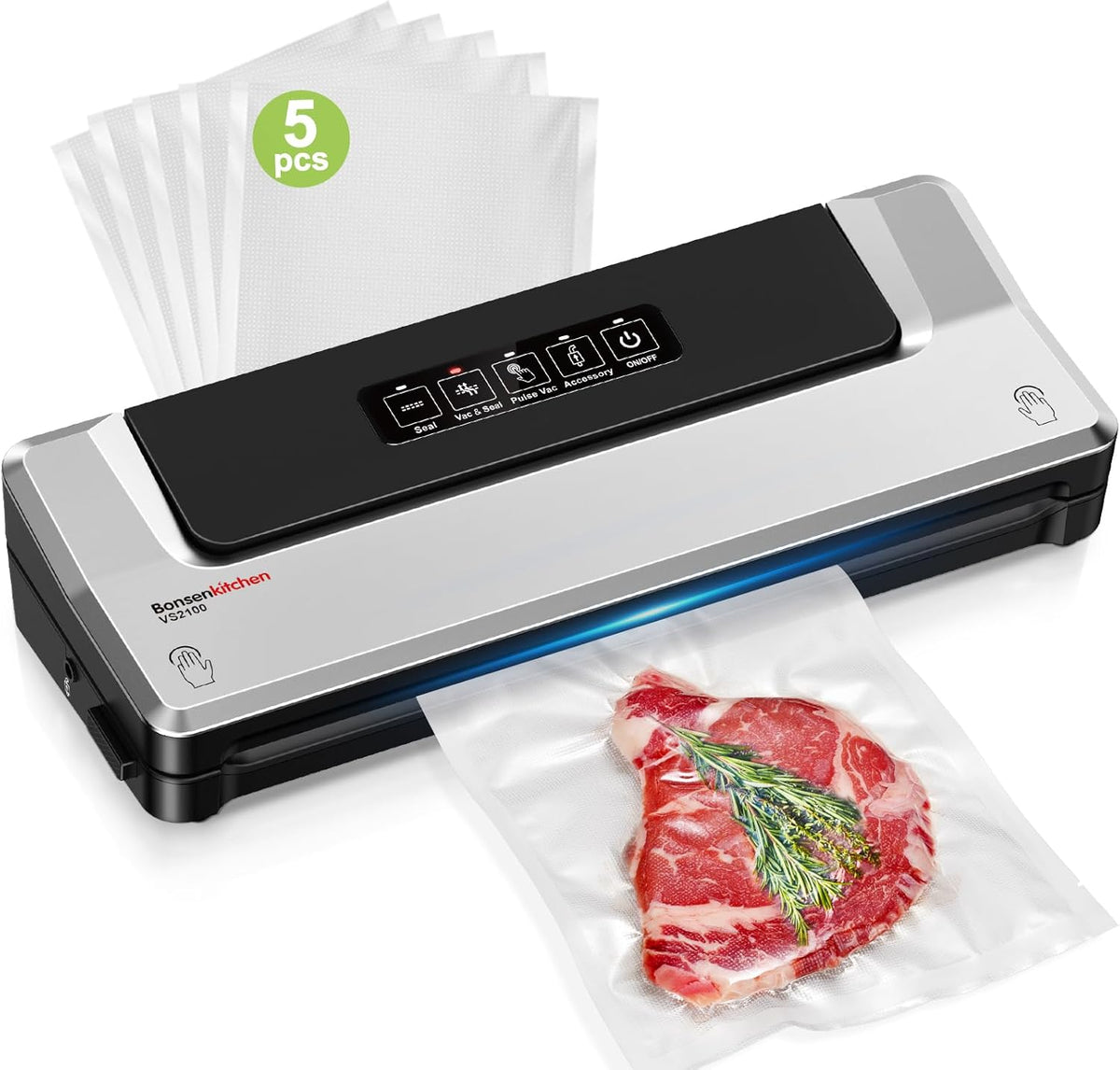 Bonsenkitchen Vacuümsealer, Vacuümmachine (2024), met 40 stofzuigerzakken en accessoireslang, compact en snel verzegelingsapparaat, kleur