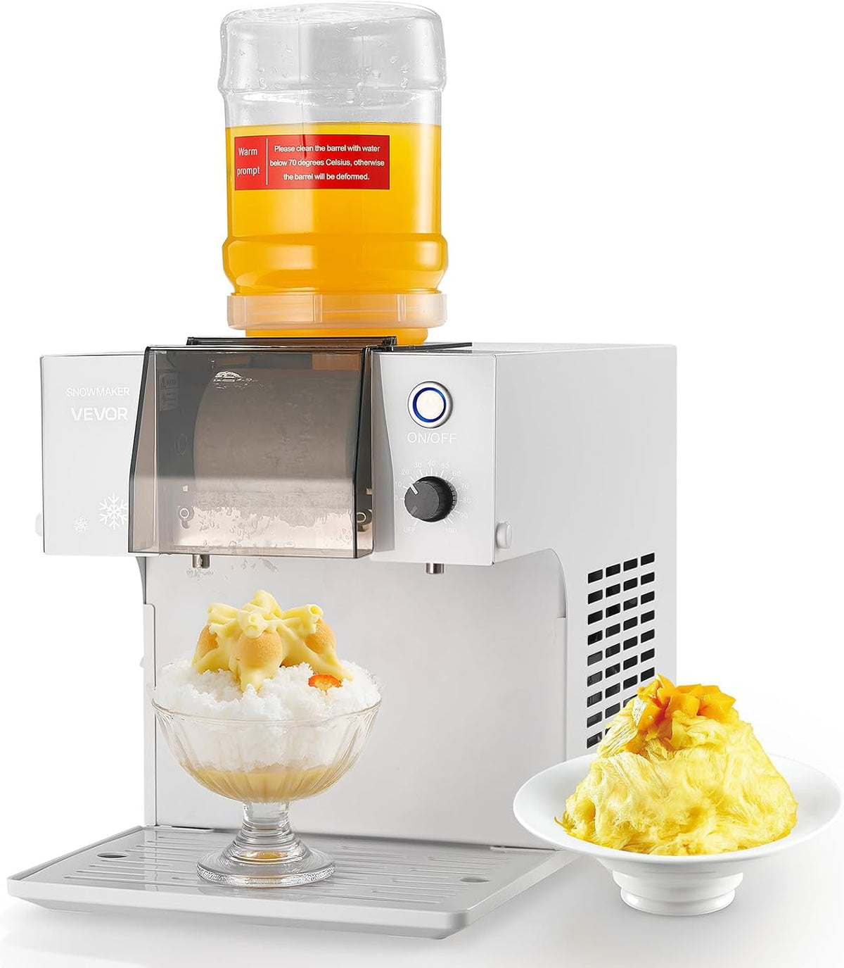 Vevor Ijsmachine Sneeuwvlok-, 60 kg/dag, met tank van 1,8 liter, 90 s snelkoeling, ijsscheerapparaat, met roestvrijstalen lemmet, voor thuis